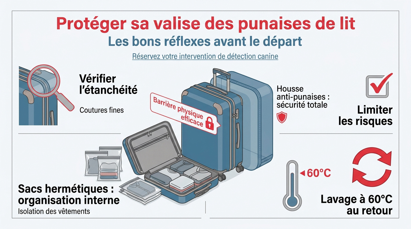 Valise rigide protégée contre les punaises de lit avec des sacs hermétiques